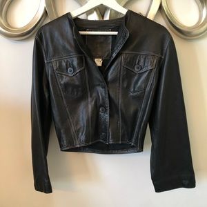 Vintage Black Soft Cropped Leather Jacket | 38 Medium